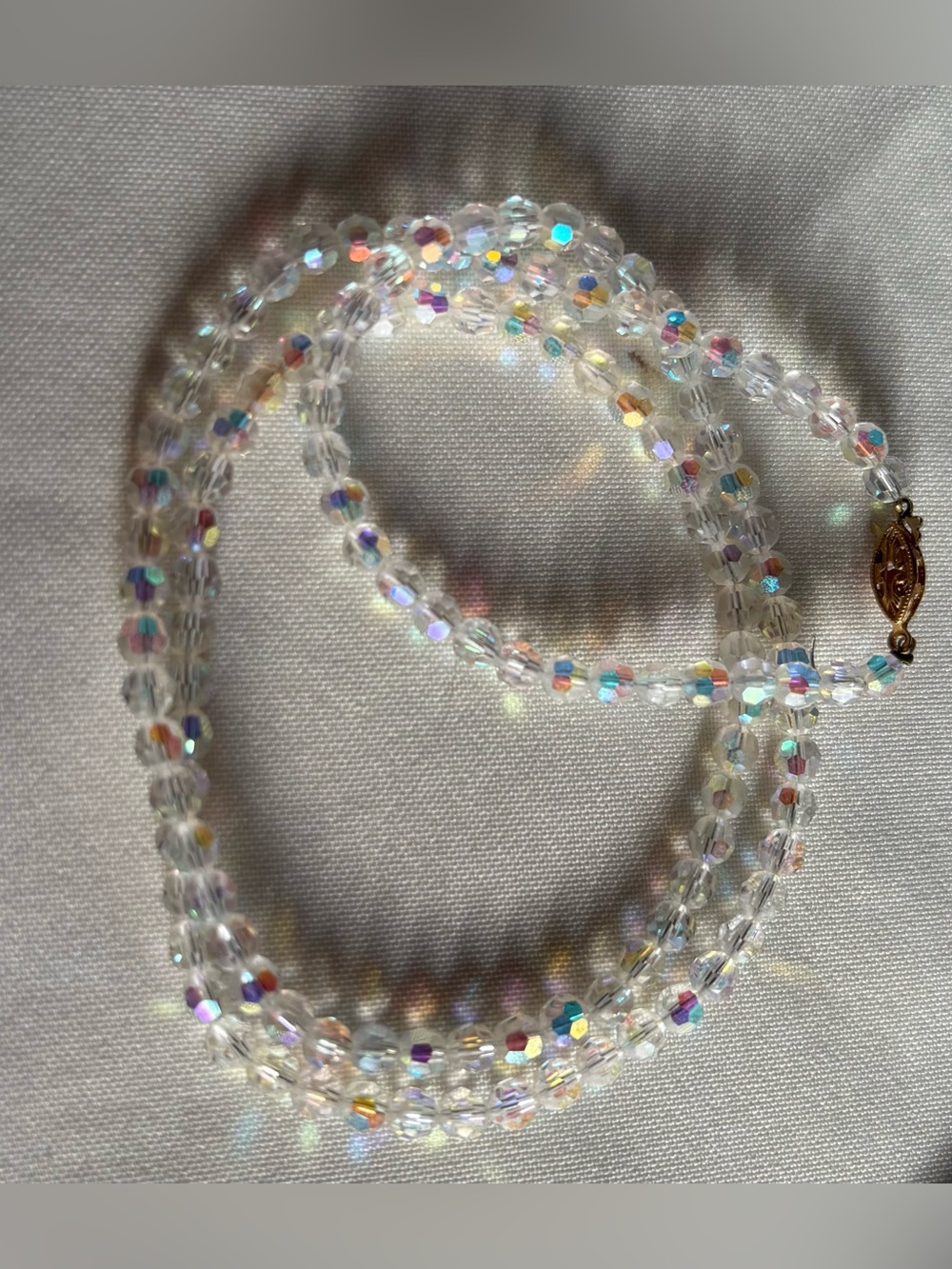 Vintage Aurora Borealis Crystal Bead Necklace - Clear AB Shine